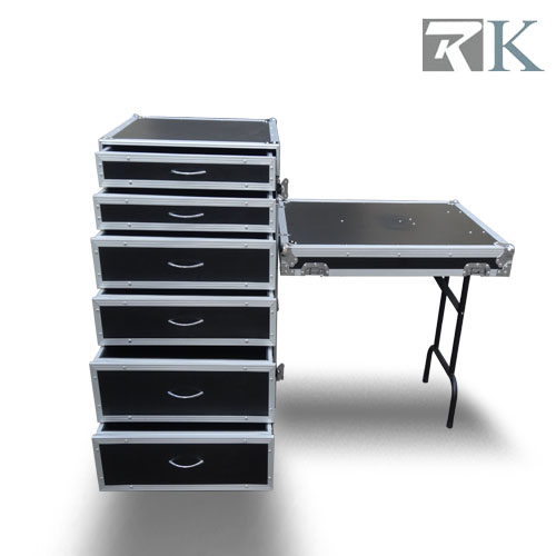 RK 6 Drawer Flight Case - 18U Rack High With 6 Drawers and Side Desk