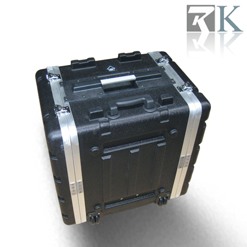 8U ABS Case With Hard Rubber Casters and Pull-out Handle